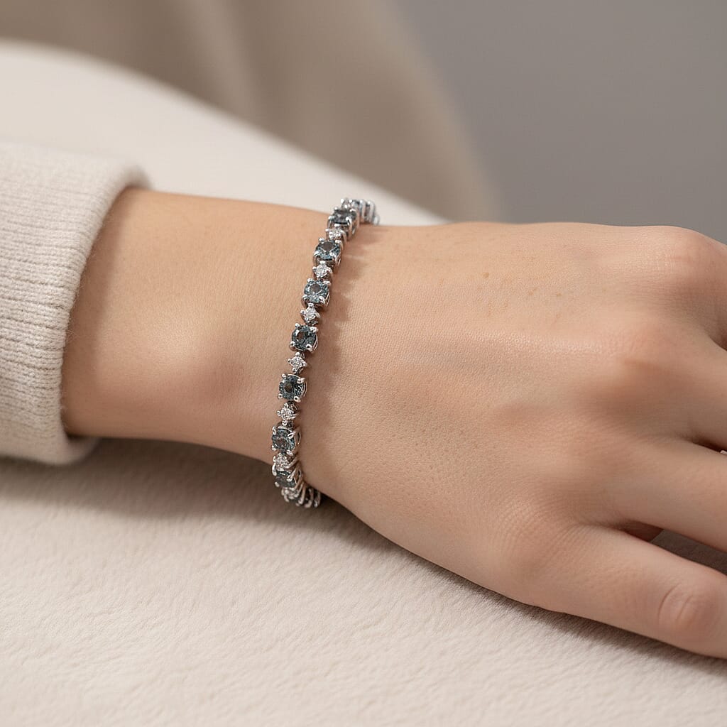 D'Joy Premium Australian Sapphire and Moissanite 8.15 ctw Velvet Eclipse Bracelet in Rhodium Over Sterling Silver (7.25 In)