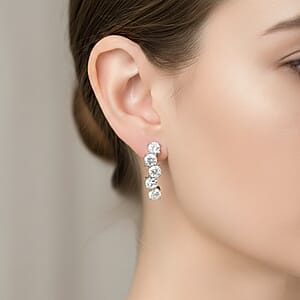 D'Joy White Topaz 6.30 ctw Latch Back Earrings in Rhodium Over Sterling Silver