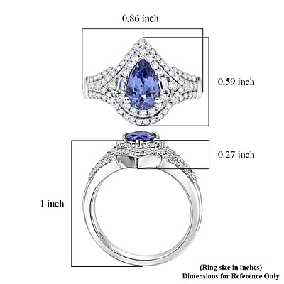 D'Joy Premium Tanzanite and Moissanite 1.50 ctw Royal Halo Cascade Ring in Rhodium Over Sterling Silver (Size 6.0)