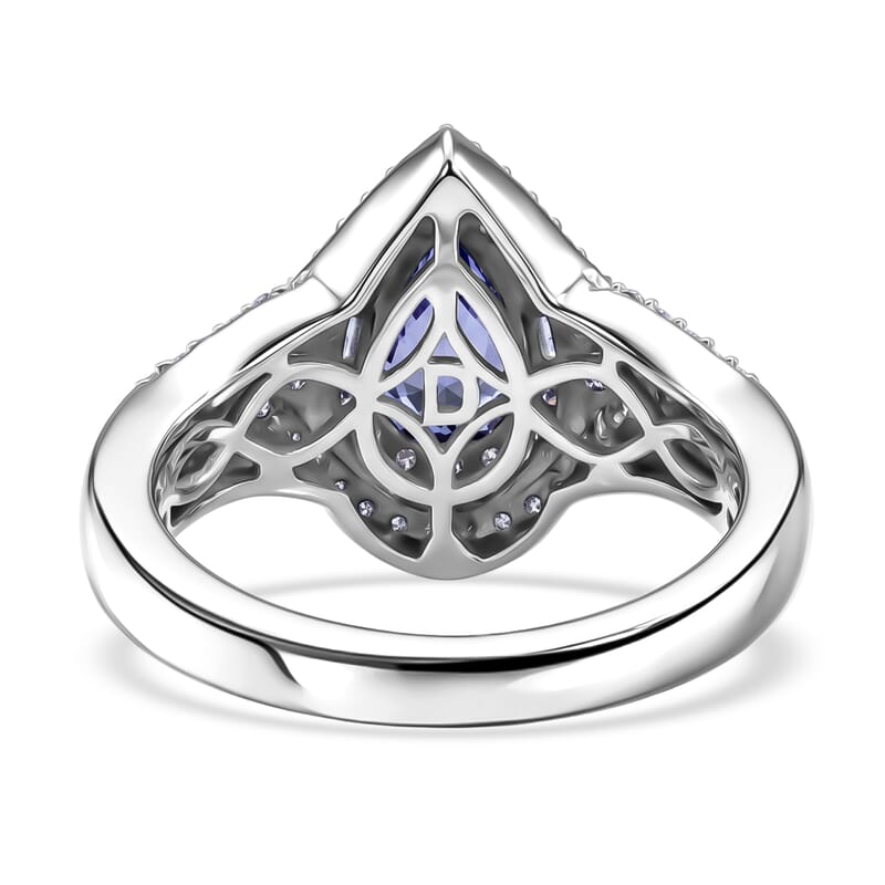 D'Joy Premium Tanzanite and Moissanite 1.50 ctw Royal Halo Cascade Ring in Rhodium Over Sterling Silver (Size 8.0)