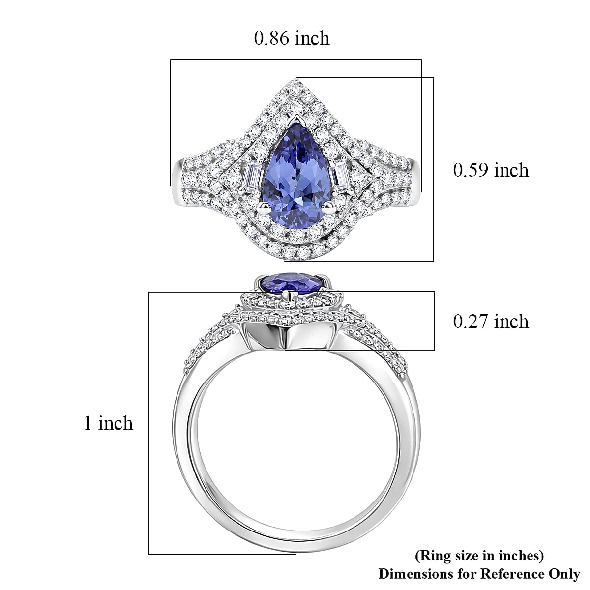 D'Joy Premium Tanzanite and Moissanite 1.50 ctw Royal Halo Cascade Ring in Rhodium Over Sterling Silver (Size 8.0)