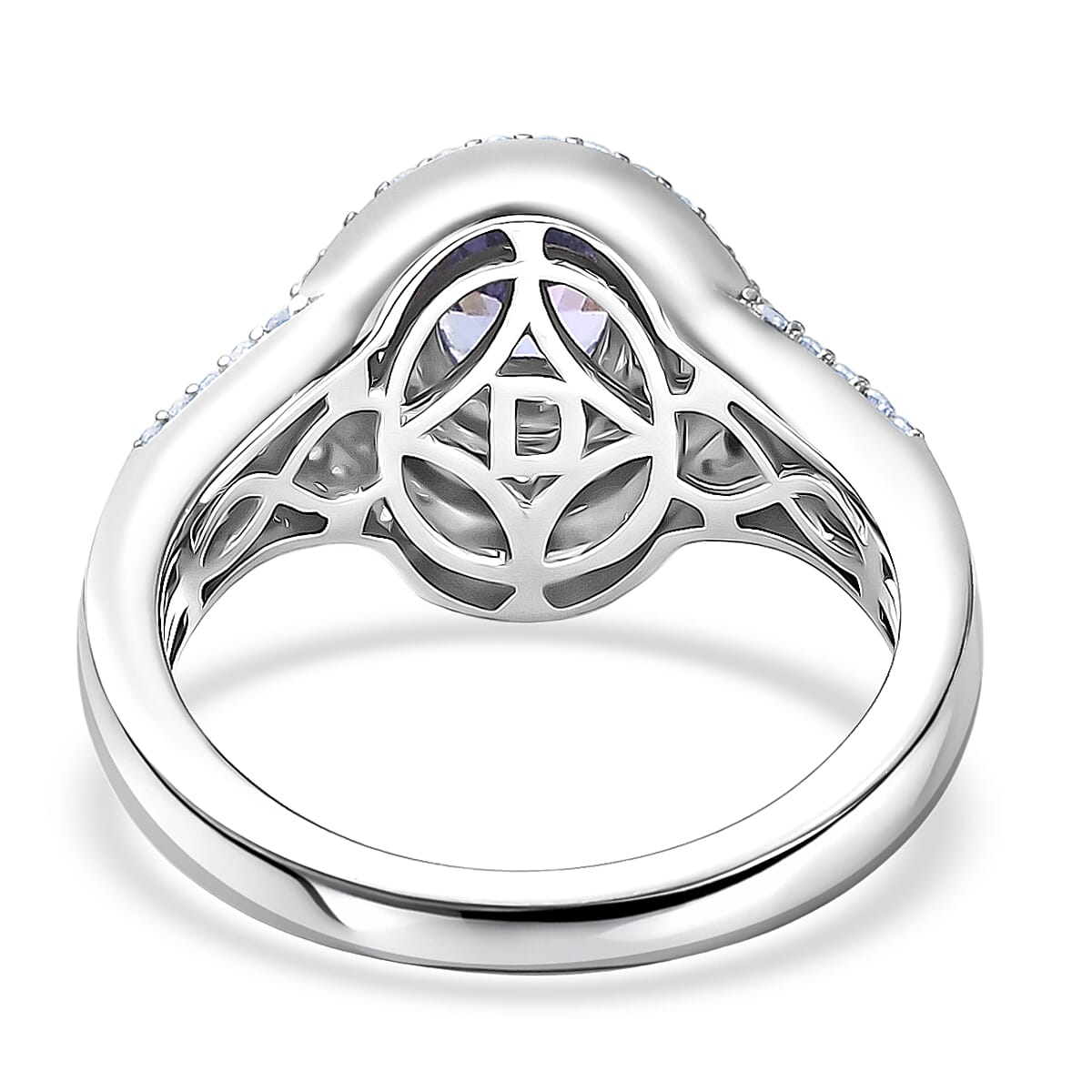 D'Joy Premium Tanzanite and Moissanite 1.65 ctw Royal Halo Cascade Ring in Rhodium Over Sterling Silver (Size 6.0)