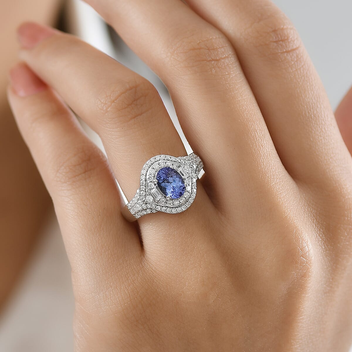D'Joy Premium Tanzanite and Moissanite 1.65 ctw Ring in Rhodium Over Sterling Silver (Size 8.0) image number 2