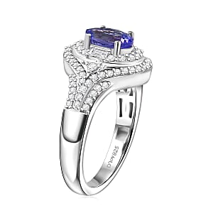 D'Joy Premium Tanzanite and Moissanite 1.65 ctw Ring in Rhodium Over Sterling Silver (Size 8.0)