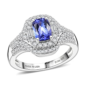 D'Joy Premium Tanzanite and Moissanite 1.40 ctw Royal Halo Cascade Ring in Rhodium Over Sterling Silver (Size 10.0)