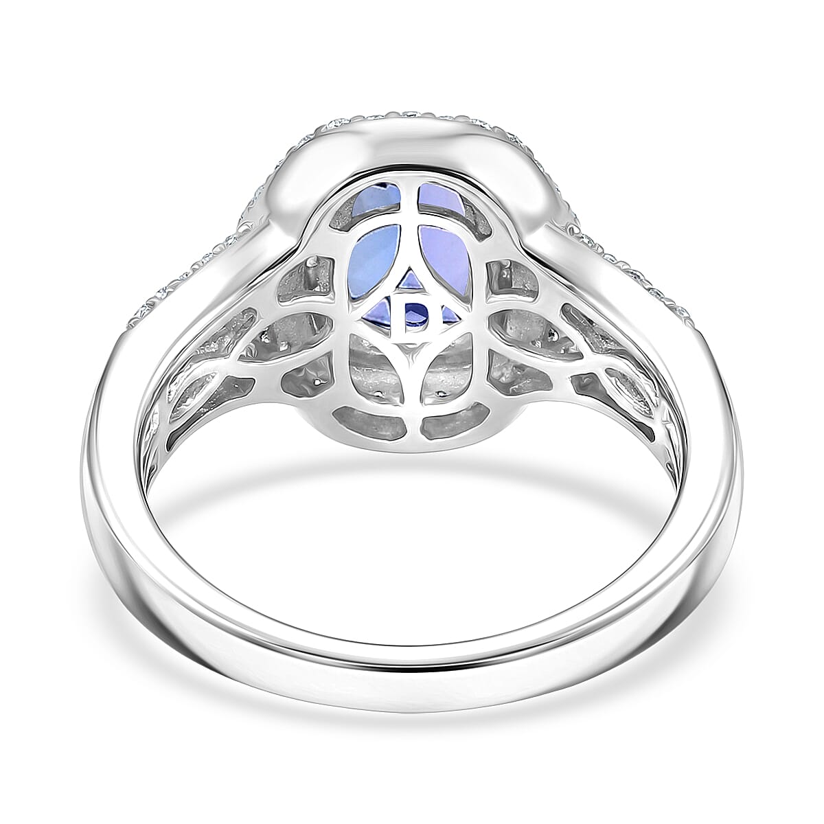D'Joy Premium Tanzanite and Moissanite 1.40 ctw Royal Halo Cascade Ring in Rhodium Over Sterling Silver (Size 10.0) image number 4