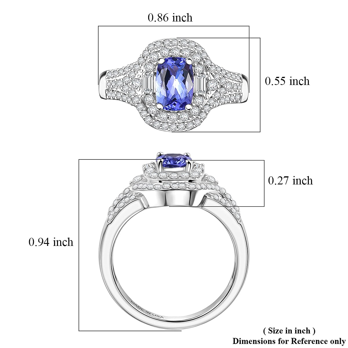 D'Joy Premium Tanzanite and Moissanite 1.40 ctw Royal Halo Cascade Ring in Rhodium Over Sterling Silver (Size 10.0) image number 5