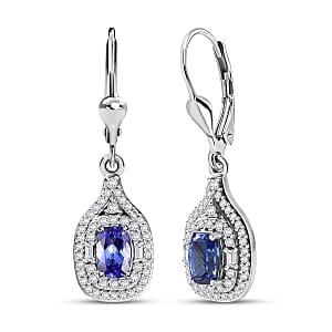 D'Joy Premium Tanzanite and Moissanite 1.25 ctw Earrings in Rhodium Over Sterling Silver