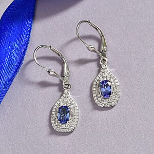 D'Joy Premium Tanzanite and Moissanite 1.25 ctw Earrings in Rhodium Over Sterling Silver