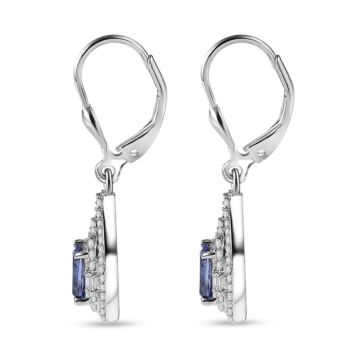 D'Joy Premium Tanzanite and Moissanite 1.25 ctw Royal Halo Cascade Earrings in Rhodium Over Sterling Silver image number 3