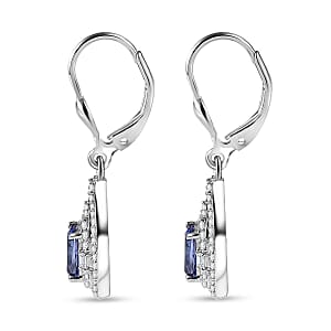D'Joy Premium Tanzanite and Moissanite 1.25 ctw Earrings in Rhodium Over Sterling Silver