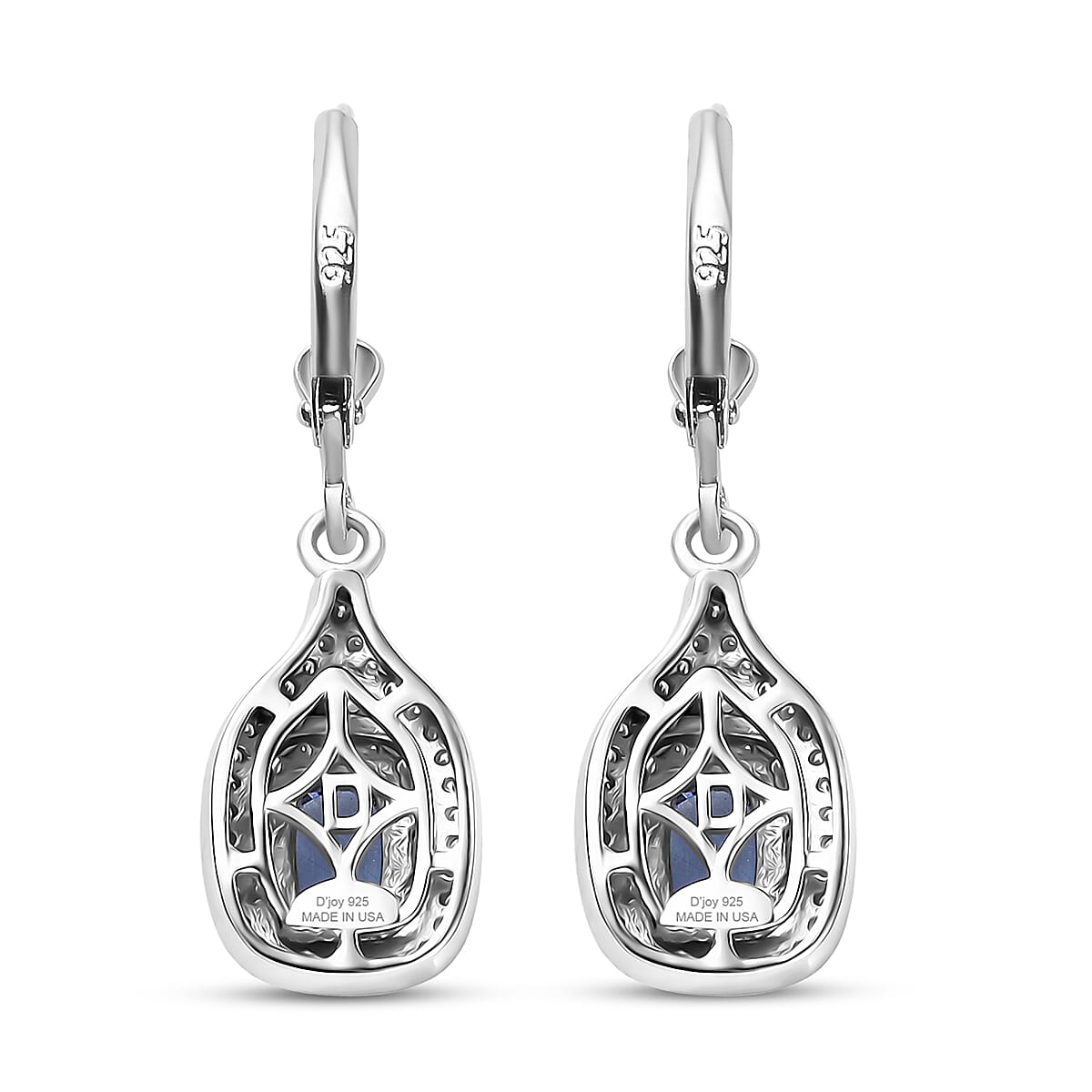 D'Joy Premium Tanzanite and Moissanite 1.25 ctw Royal Halo Cascade Earrings in Rhodium Over Sterling Silver image number 4