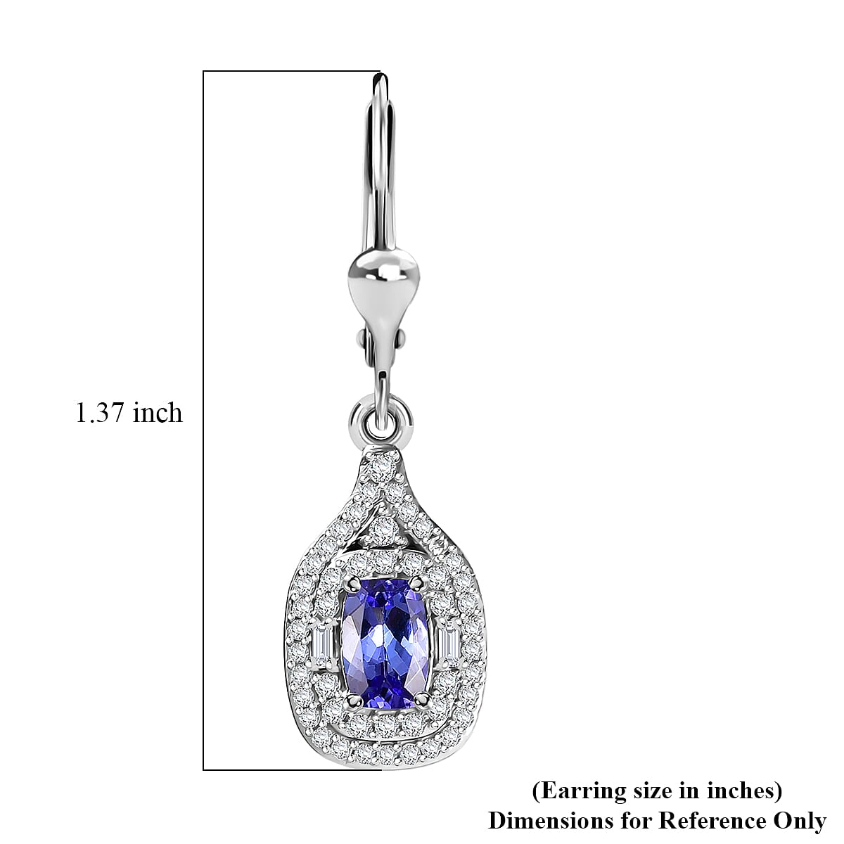 D'Joy Premium Tanzanite and Moissanite 1.25 ctw Royal Halo Cascade Earrings in Rhodium Over Sterling Silver image number 5