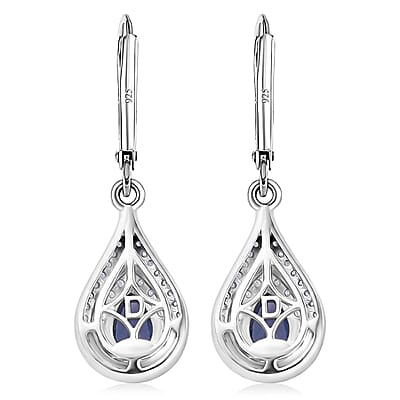 D'Joy Premium Tanzanite and Moissanite 1.25 ctw Royal Halo Cascade Earrings in Rhodium Over Sterling Silver