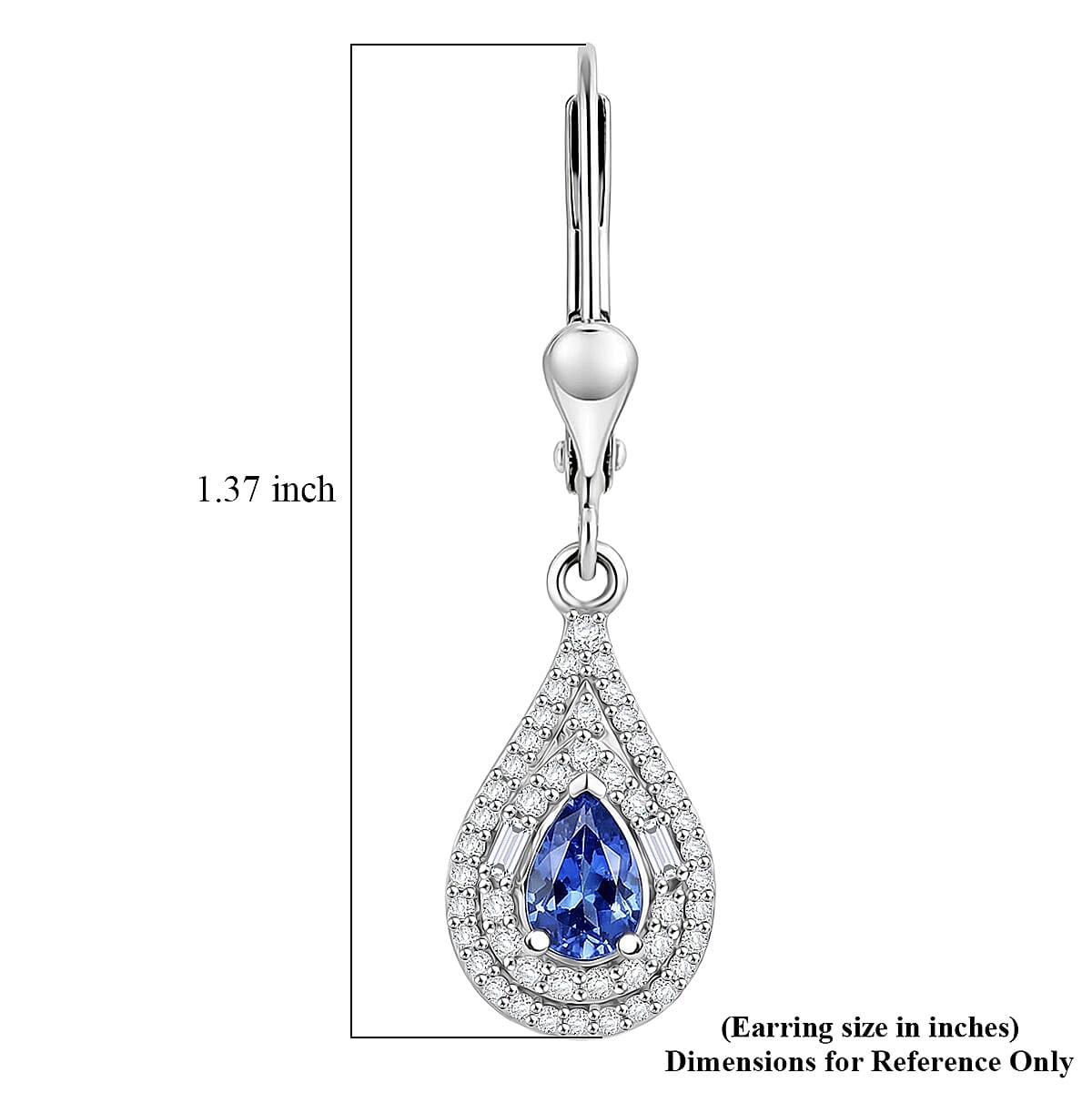 D'Joy Premium Tanzanite and Moissanite 1.25 ctw Royal Halo Cascade Earrings in Rhodium Over Sterling Silver