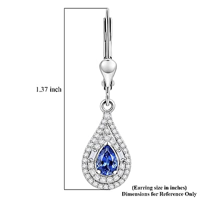 D'Joy Premium Tanzanite and Moissanite 1.25 ctw Royal Halo Cascade Earrings in Rhodium Over Sterling Silver