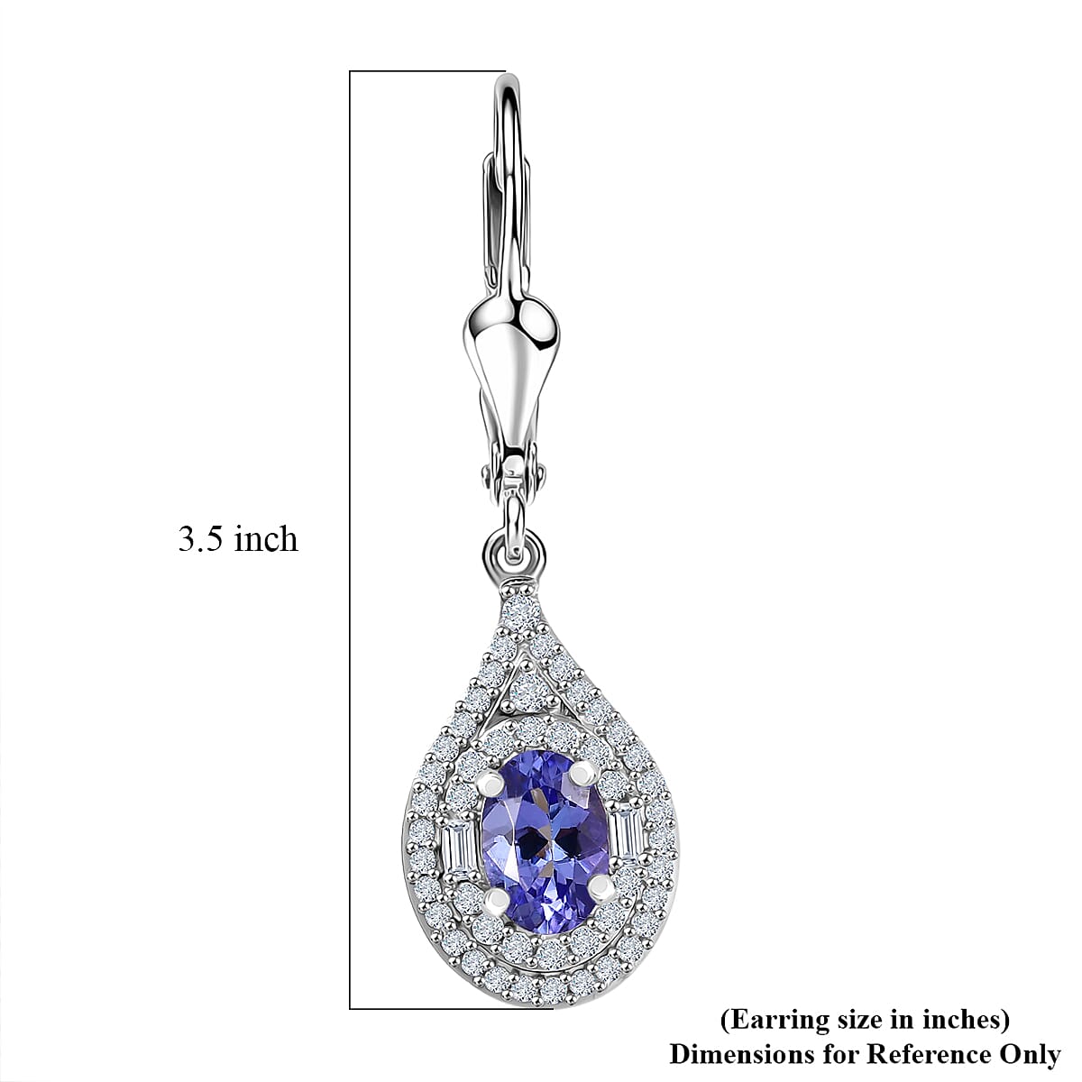 D'Joy Premium Tanzanite and Moissanite 1.70 ctw Royal Halo Cascade Earrings in Rhodium Over Sterling Silver