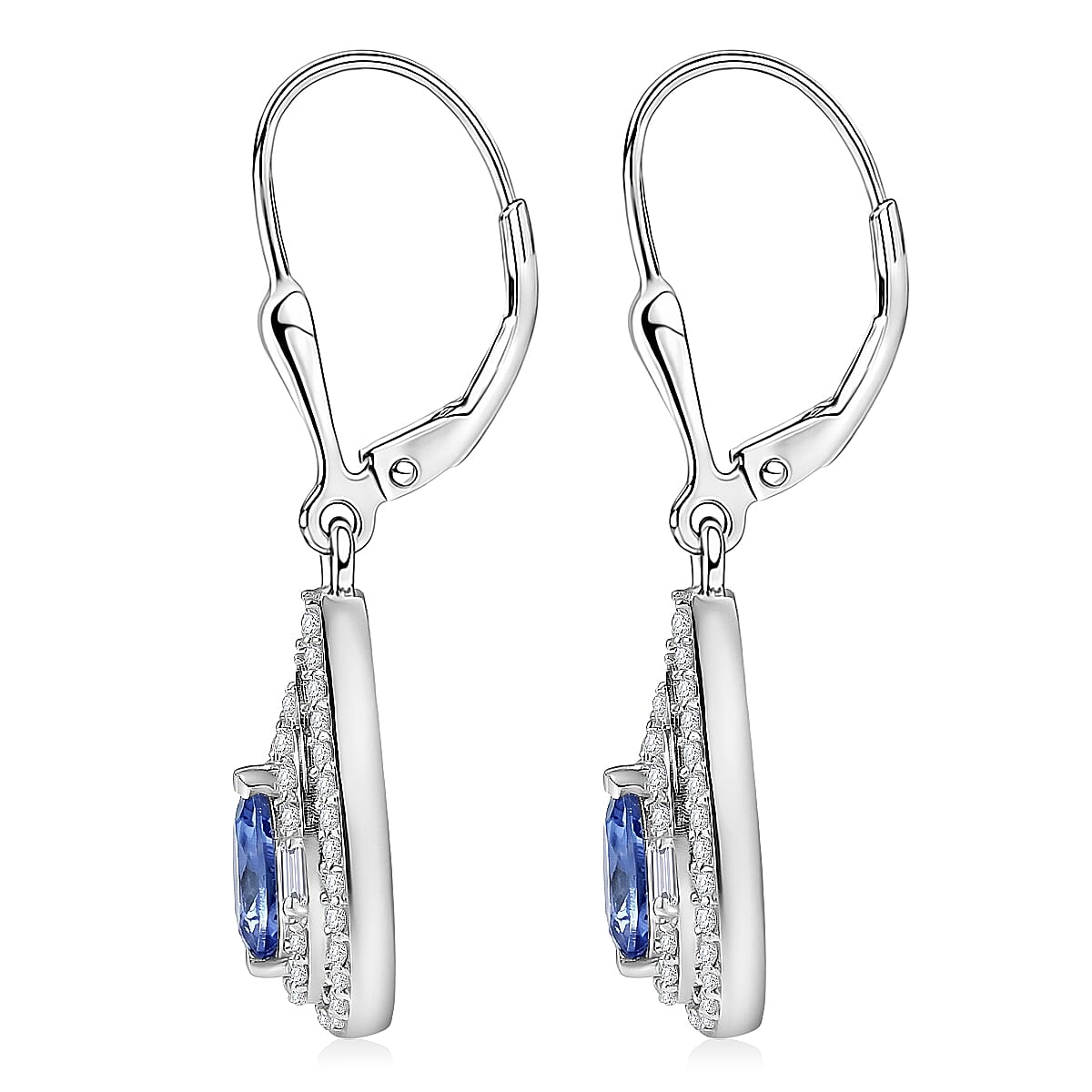 D'Joy Premium Tanzanite and Moissanite 1.60 ctw Royal Halo Cascade Earrings in Rhodium Over Sterling Silver image number 4