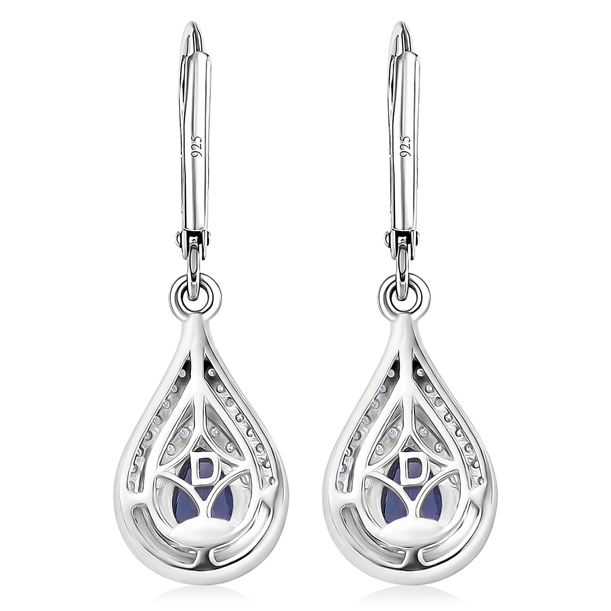 D'Joy Premium Tanzanite and Moissanite 1.60 ctw Royal Halo Cascade Earrings in Rhodium Over Sterling Silver image number 5