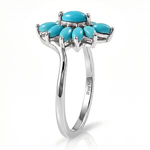 D'Joy Premium Sleeping Beauty Turquoise 1.15 ctw Sky Blossom Ring in Rhodium Over Sterling Silver (Size 10.0)