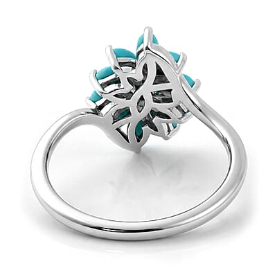 D'Joy Premium Sleeping Beauty Turquoise 1.15 ctw Sky Blossom Ring in Rhodium Over Sterling Silver (Size 10.0)