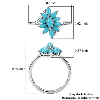 D'Joy Premium Sleeping Beauty Turquoise 1.15 ctw Sky Blossom Ring in Rhodium Over Sterling Silver (Size 10.0)