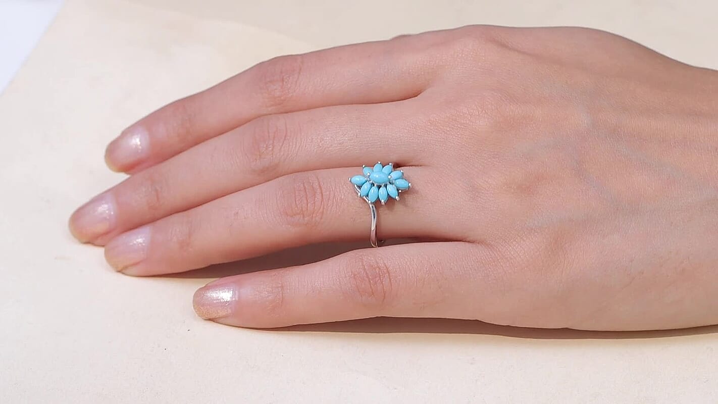 D'Joy Premium Sleeping Beauty Turquoise Ring in Rhodium Over Sterling Silver (Size 10.0) 1.15 ctw