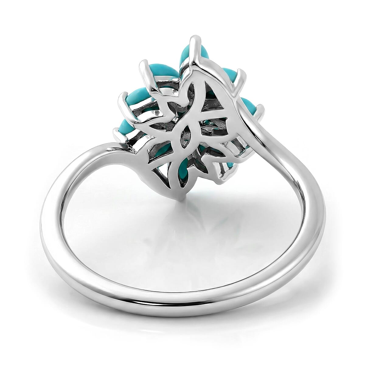 D'Joy Premium Sleeping Beauty Turquoise 1.15 ctw Sky Blossom Ring in Rhodium Over Sterling Silver (Size 6.0)