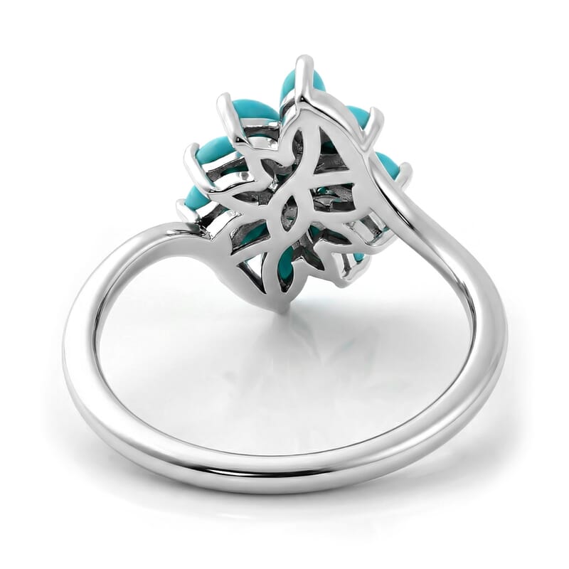 D'Joy Premium Sleeping Beauty Turquoise 1.15 ctw Sky Blossom Ring in Rhodium Over Sterling Silver (Size 6.0)