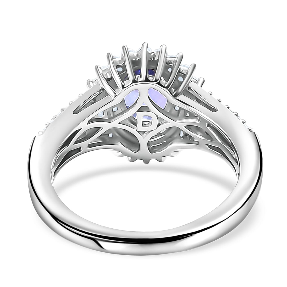 D'Joy Premium Tanzanite and Moissanite 1.50 ctw Starburst Sparkle Halo Ring in Rhodium Over Sterling Silver (Size 10.0) image number 4