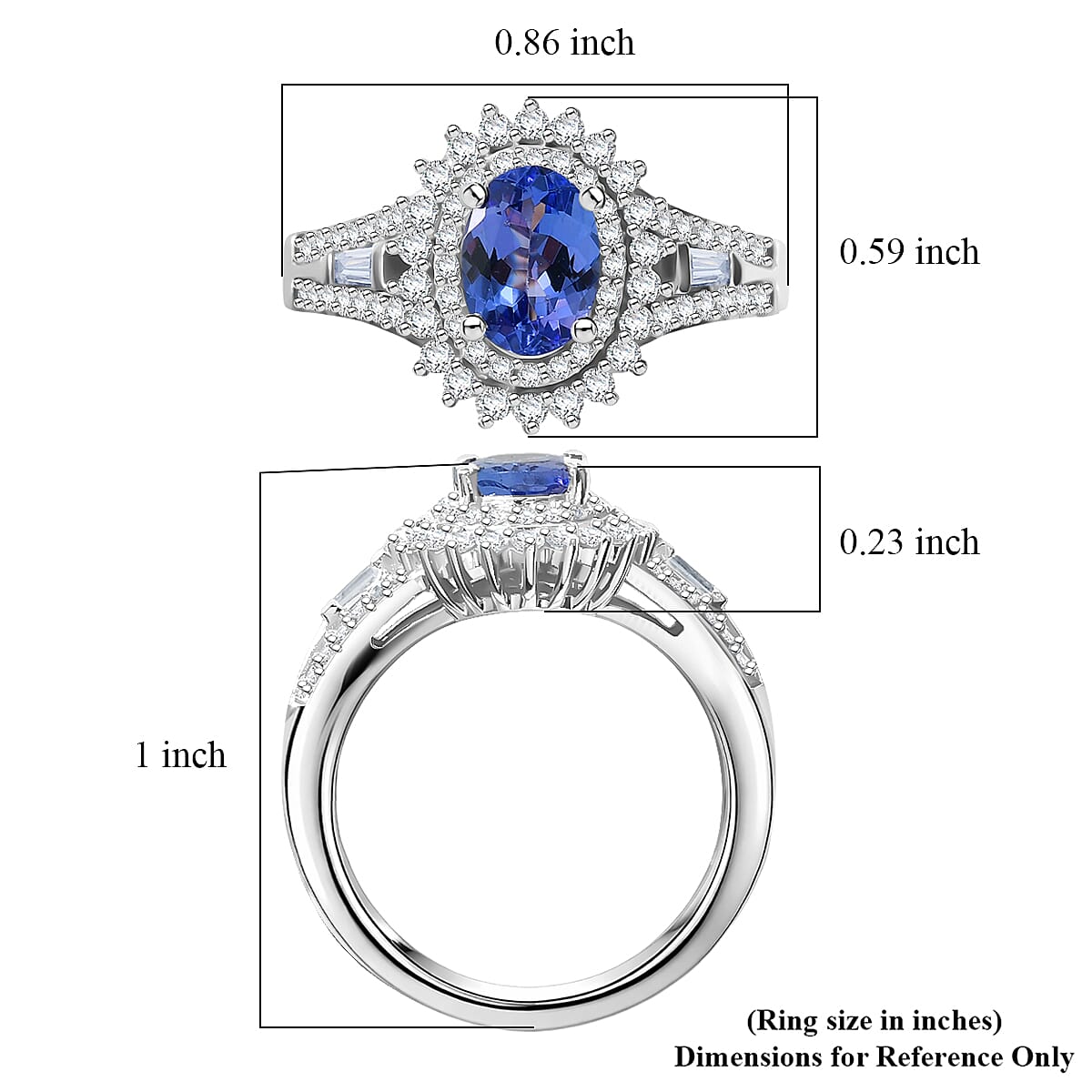 D'Joy Premium Tanzanite and Moissanite 1.50 ctw Starburst Sparkle Halo Ring in Rhodium Over Sterling Silver (Size 10.0) image number 5