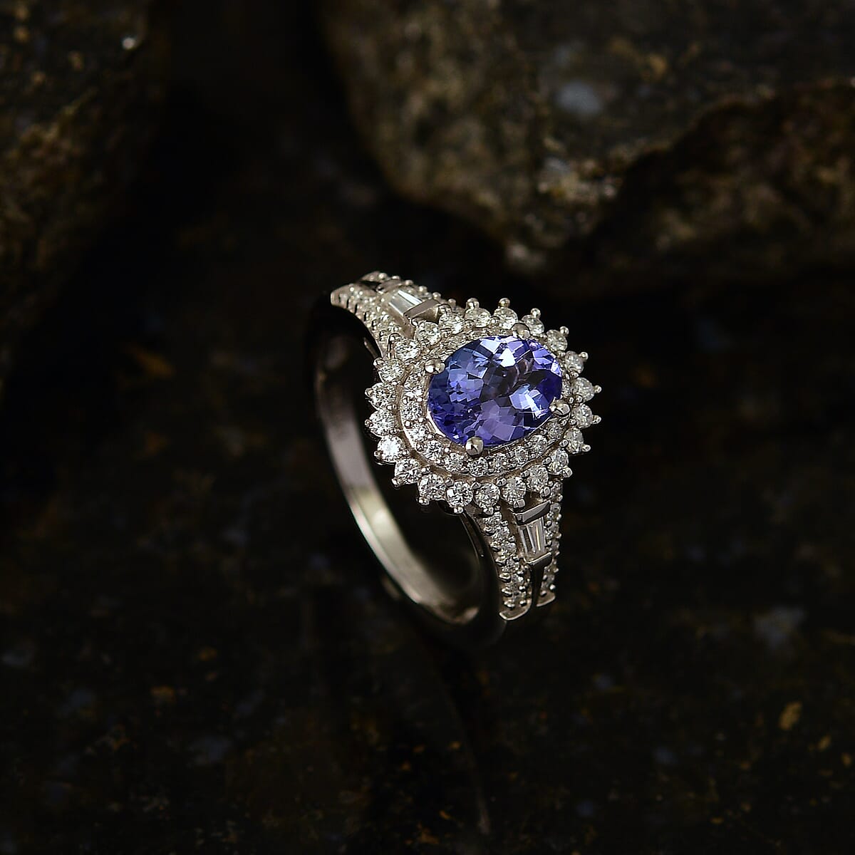 D'Joy Premium Tanzanite and Moissanite 1.50 ctw Ring in Rhodium Over Sterling Silver (Size 7.0) image number 1