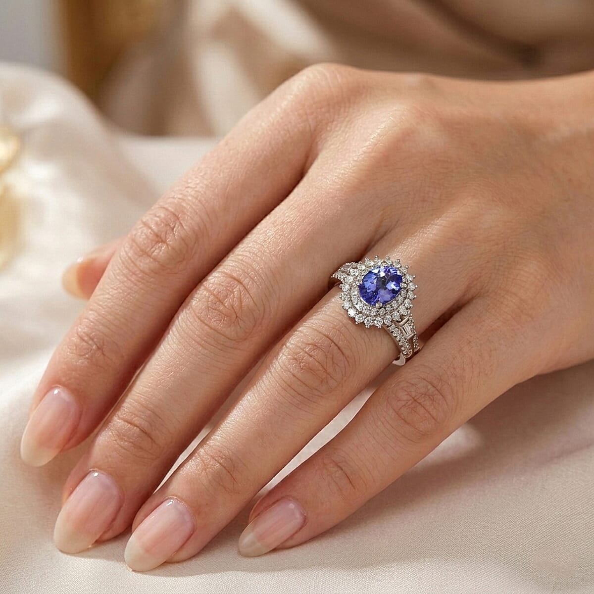 D'Joy Premium Tanzanite and Moissanite 1.50 ctw Ring in Rhodium Over Sterling Silver (Size 7.0) image number 2