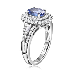 D'Joy Premium Tanzanite and Moissanite 1.50 ctw Ring in Rhodium Over Sterling Silver (Size 7.0)