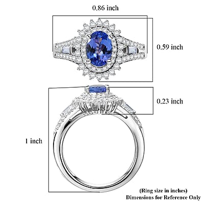 D'Joy Premium Tanzanite and Moissanite 1.50 ctw Starburst Sparkle Halo Ring in Rhodium Over Sterling Silver (Size 7.0)