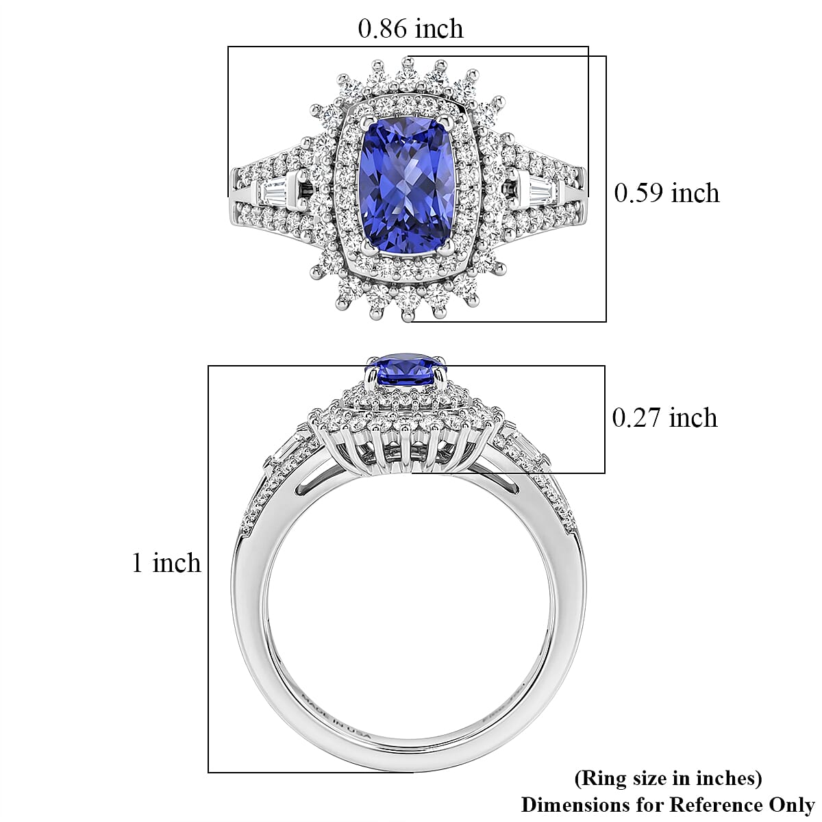 D'Joy Premium Tanzanite and Moissanite 1.40 ctw Starburst Sparkle Halo Ring in Rhodium Over Sterling Silver (Size 10.0)