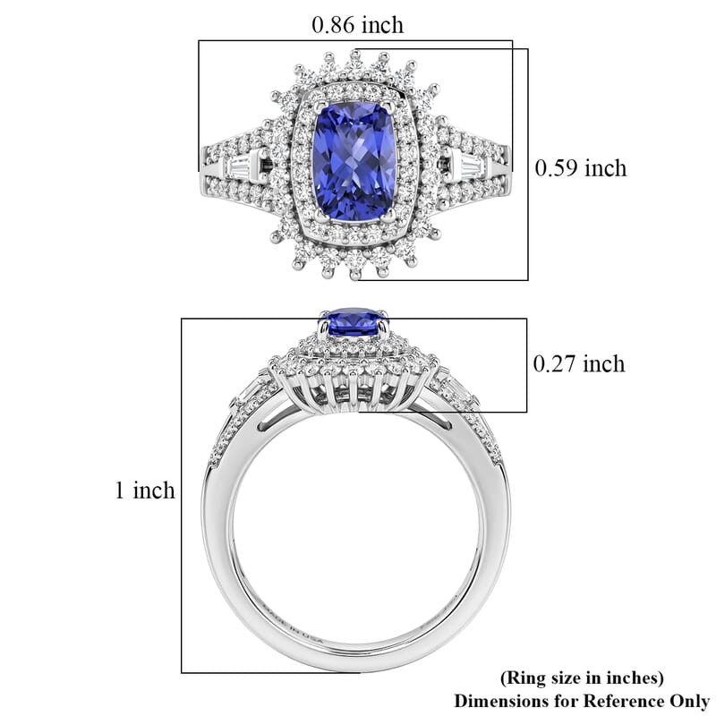 D'Joy Premium Tanzanite and Moissanite 1.40 ctw Starburst Sparkle Halo Ring in Rhodium Over Sterling Silver (Size 10.0)