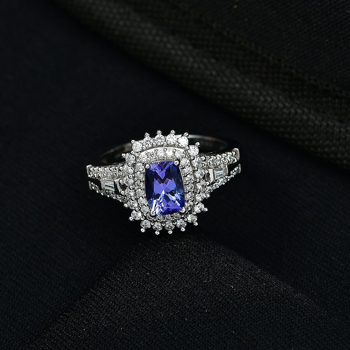 D'Joy Premium Tanzanite and Moissanite 1.40 ctw Ring in Rhodium Over Sterling Silver (Size 7.0) image number 1
