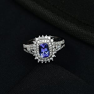 D'Joy Premium Tanzanite and Moissanite 1.40 ctw Ring in Rhodium Over Sterling Silver (Size 7.0)
