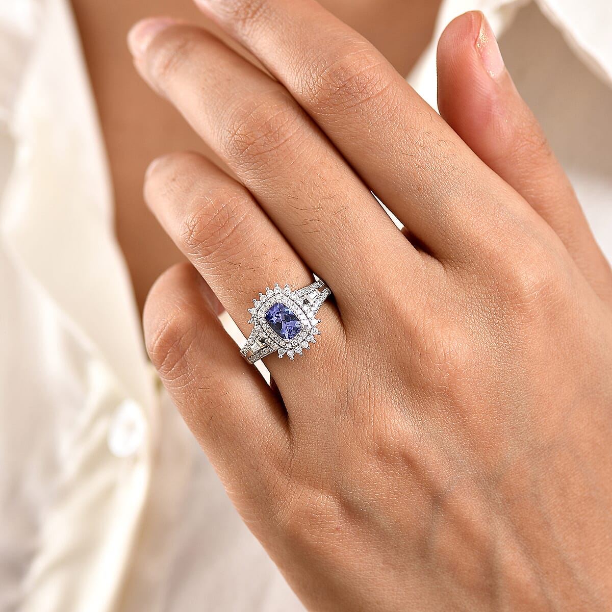 D'Joy Premium Tanzanite and Moissanite 1.40 ctw Ring in Rhodium Over Sterling Silver (Size 7.0) image number 2