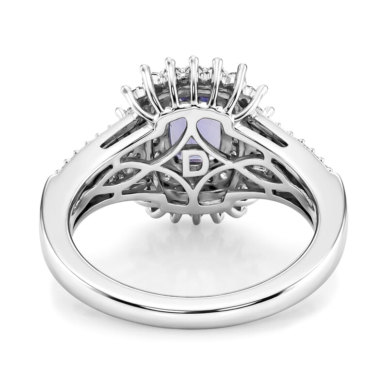 D'Joy Premium Tanzanite and Moissanite 1.40 ctw Starburst Sparkle Halo Ring in Rhodium Over Sterling Silver (Size 7.0)