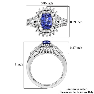 D'Joy Premium Tanzanite and Moissanite 1.40 ctw Starburst Sparkle Halo Ring in Rhodium Over Sterling Silver (Size 7.0)
