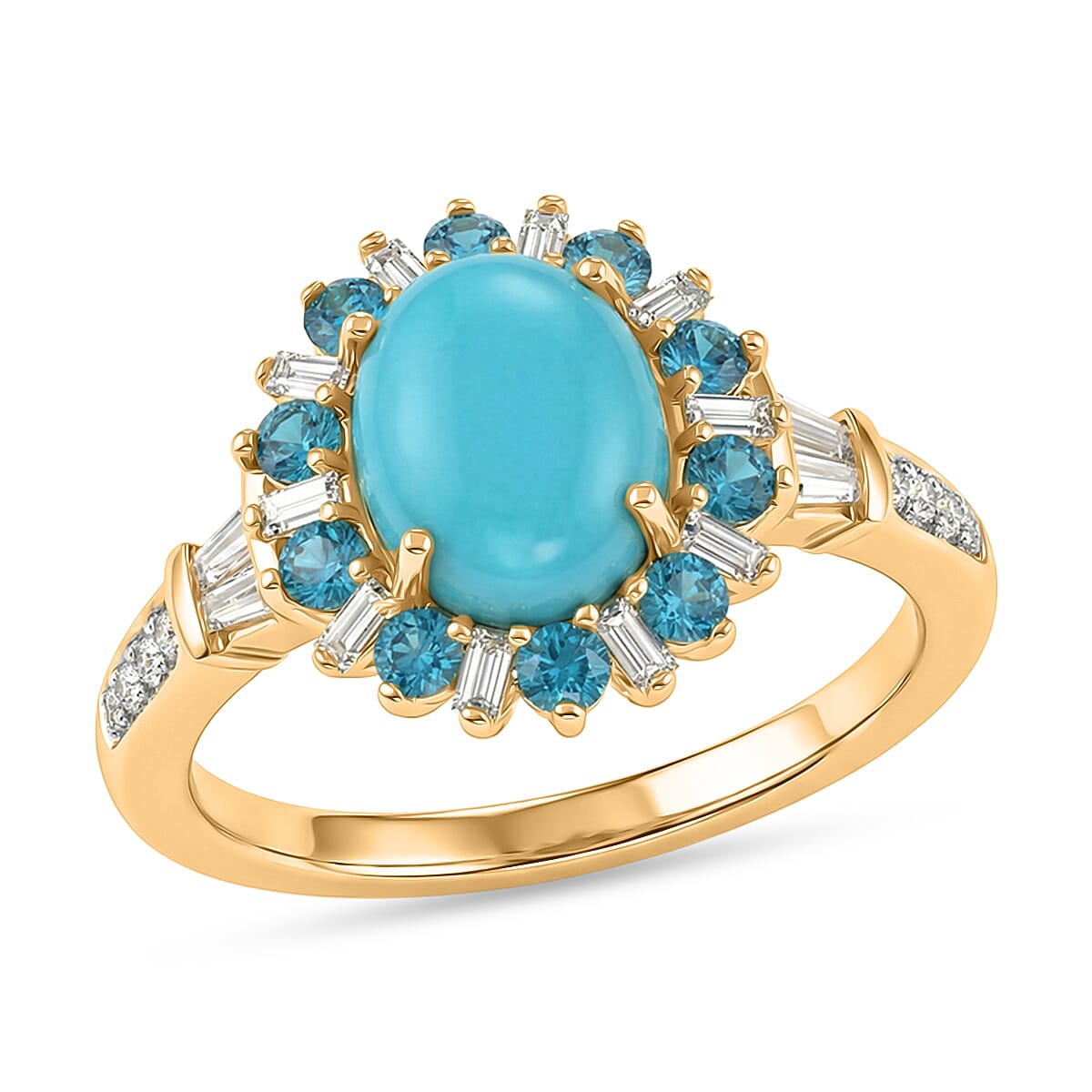 D'Joy Sleeping Beauty Turquoise, Multi Gemstone Ring in 18K Vermeil YG Over Sterling Silver (Size 10.0) 2.50 ctw