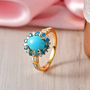 D'Joy Sleeping Beauty Turquoise and Multi Gemstone 2.50 ctw Golden Sky Blossom Ring in 18K Vermeil YG Over Sterling Silver (Size 10.0) (Del. in 8-10 Days)