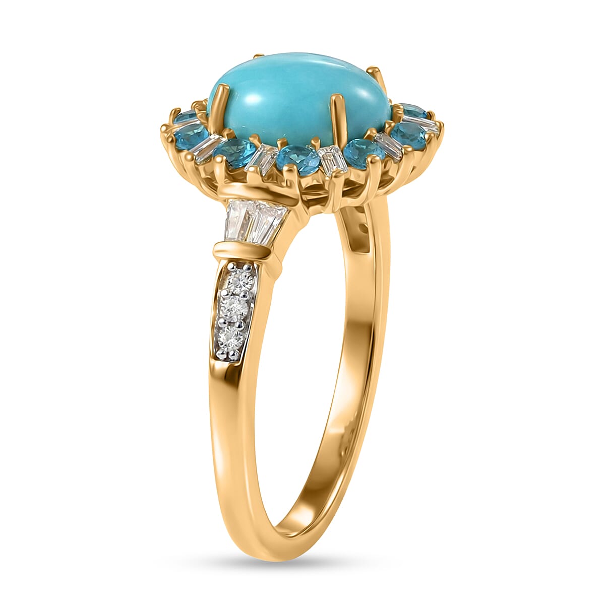 D'Joy Sleeping Beauty Turquoise and Multi Gemstone 2.50 ctw Golden Sky Blossom Ring in 18K Vermeil YG Over Sterling Silver (Size 10.0)