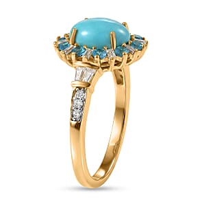 D'Joy Sleeping Beauty Turquoise and Multi Gemstone 2.50 ctw Golden Sky Blossom Ring in 18K Vermeil YG Over Sterling Silver (Size 10.0) (Del. in 8-10 Days)