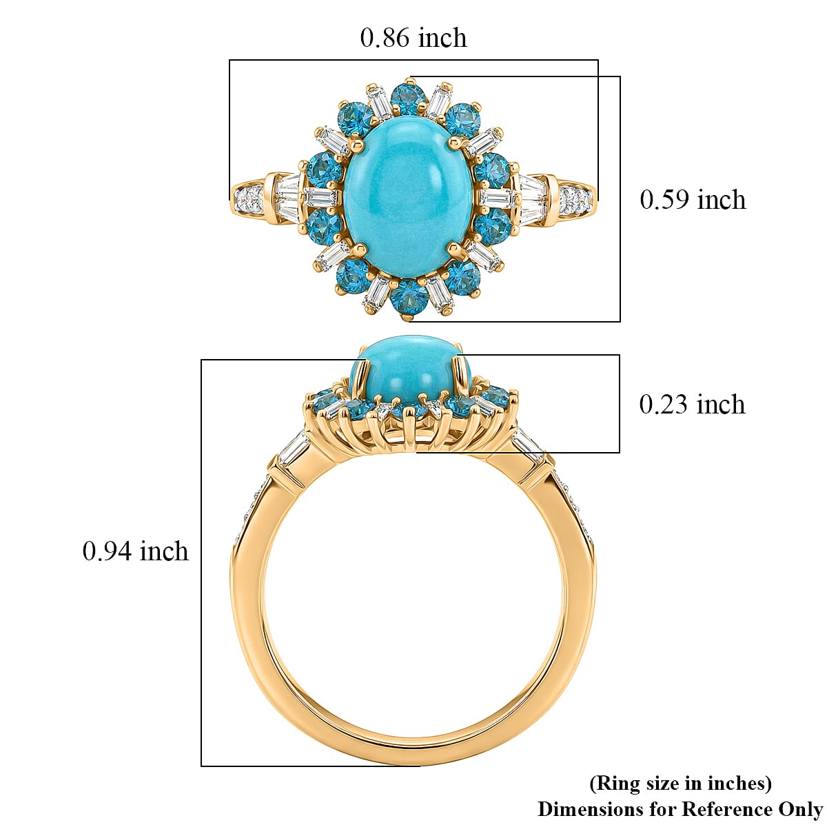D'Joy Sleeping Beauty Turquoise and Multi Gemstone 2.50 ctw Golden Sky Blossom Ring in 18K Vermeil YG Over Sterling Silver (Size 10.0)