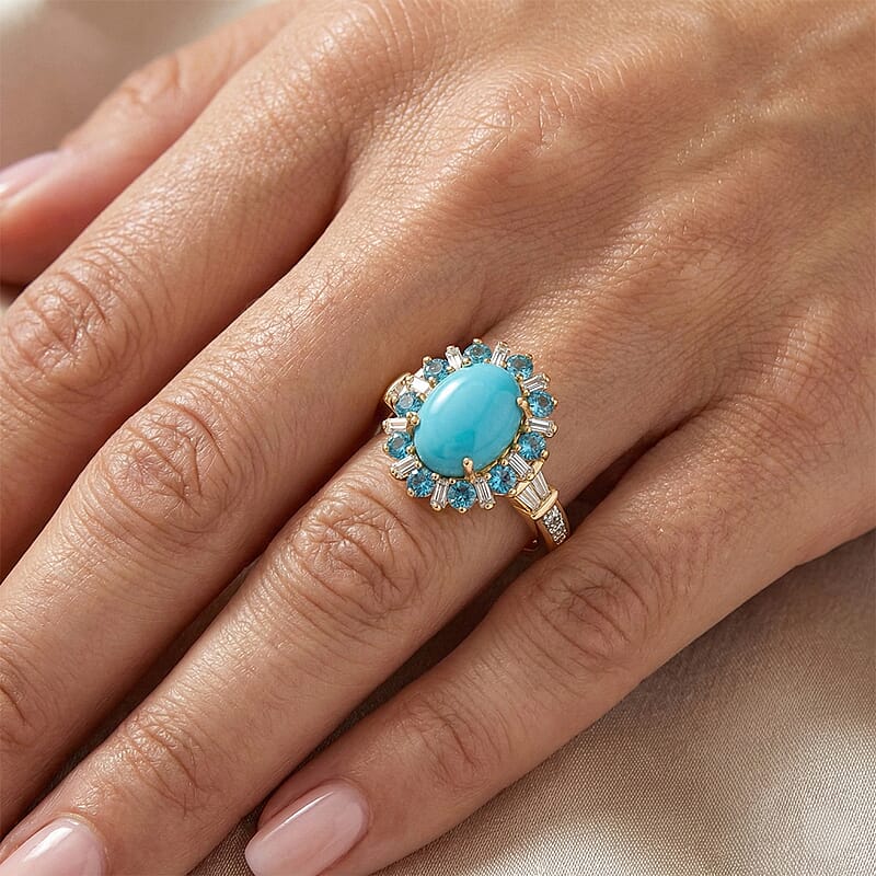 D'Joy Sleeping Beauty Turquoise and Multi Gemstone 2.50 ctw Golden Sky Blossom Ring in 18K Vermeil YG Over Sterling Silver (Size 9.0)