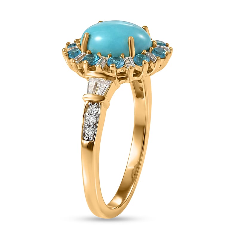 D'Joy Sleeping Beauty Turquoise and Multi Gemstone 2.50 ctw Golden Sky Blossom Ring in 18K Vermeil YG Over Sterling Silver (Size 9.0)