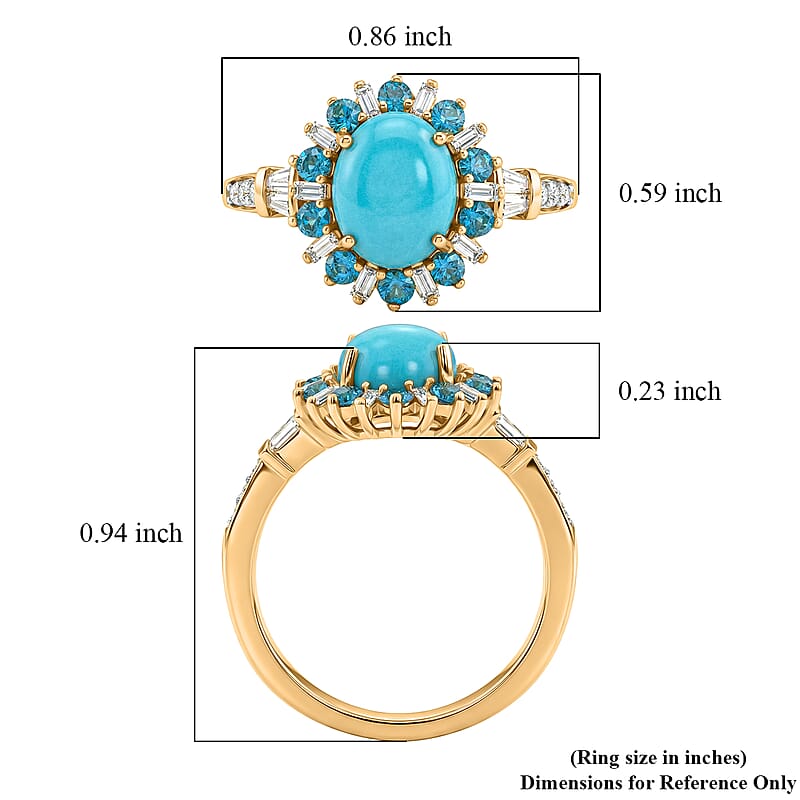 D'Joy Sleeping Beauty Turquoise and Multi Gemstone 2.50 ctw Golden Sky Blossom Ring in 18K Vermeil YG Over Sterling Silver (Size 9.0)